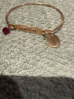 Warrior Charm Rose Gold Bangle Bracelet with Ruby Accent